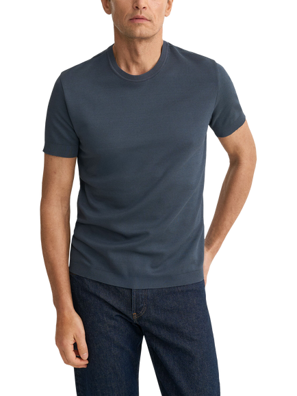 Eton Cotton Crew Neck Ribbed T-Shirt, Dark Blue, Dark Blue