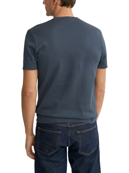 Eton Cotton Crew Neck Ribbed T-Shirt, Dark Blue - view 2, Dark Blue