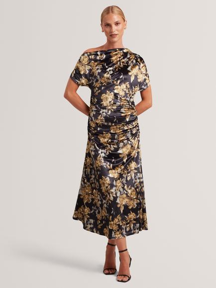 Ted Baker Melliah Short Sleeve Floral Velvet Midi Dress, Black/Multi, Black/Multi