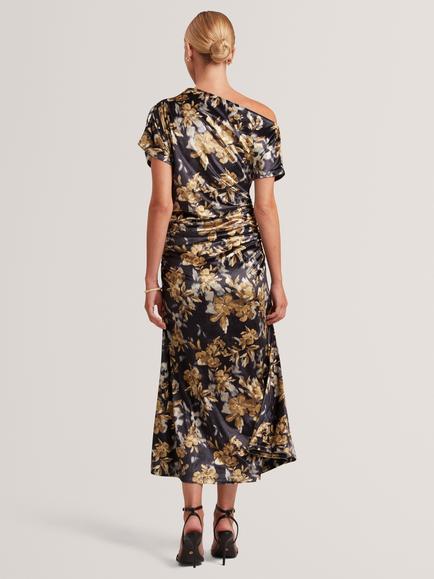 Ted Baker Melliah Short Sleeve Floral Velvet Midi Dress, Black/Multi - view 2, Black/Multi