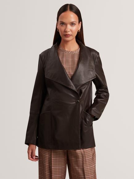 Ted Baker Attie Leather Jacket, Dark Brown, Dark Brown