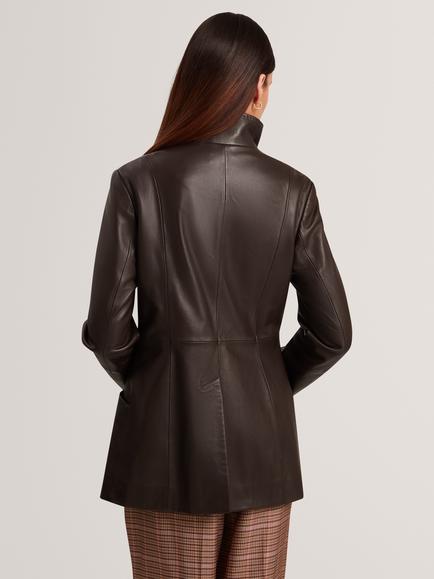 Ted Baker Attie Leather Jacket, Dark Brown - view 2, Dark Brown