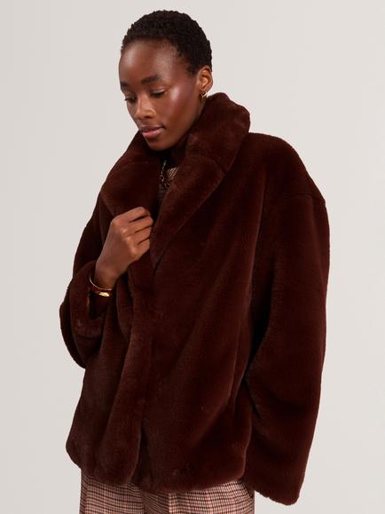 Ted Baker Norinaa Faux Fur Coat, Burnt Red, Burnt Red
