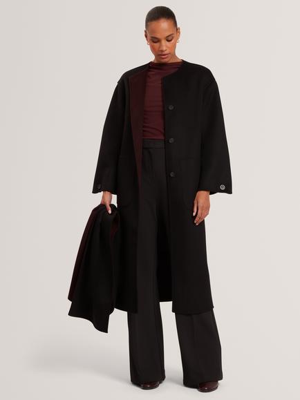 Ted Baker Rambua Wool Rich Overcoat, Dark Red/Black - view 2, Dark Red/Black