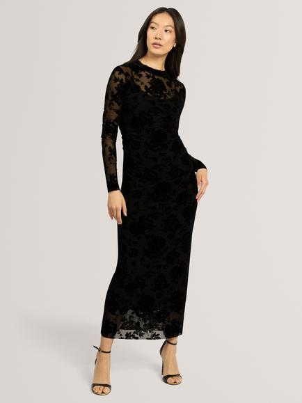 Ted Baker Cireya Floral Devore Bodycon Midi Dress, Black, Black