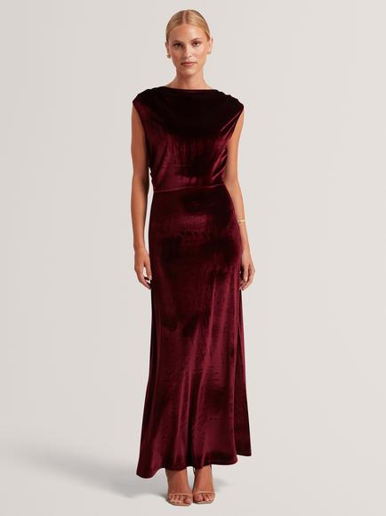 Ted Baker Mirien Sleeveless Velvet Maxi Dress, Maroon, Maroon