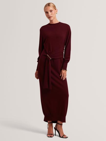 Ted Baker Verikka Wool Blend Midi Jumper Dress, Maroon, Maroon