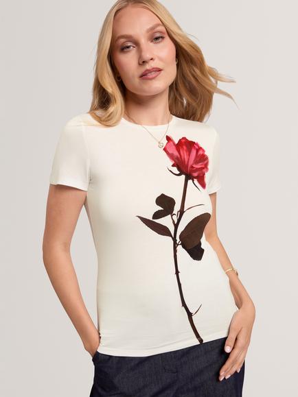 Ted Baker JENELI Floral Fitted Crew Neck T-Shirt, White/Multi, White/Multi