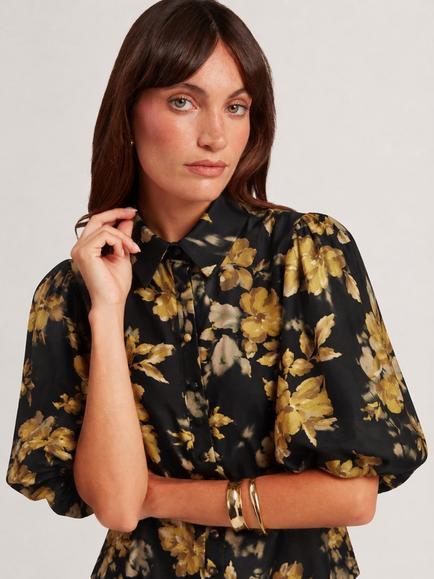 Ted Baker MERISSA Floral Puff Sleeve Shirt, Black/Multi - view 2, Black/Multi