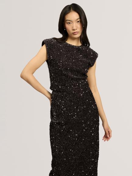 Ted Baker Vielie Sequin Top, Dark Grey, Dark Grey