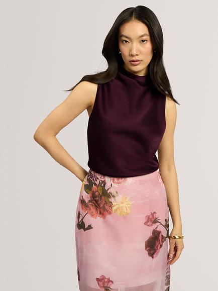 Ted Baker ZAMIE Sleeveless Drape Halterneck Top, Plum, Plum