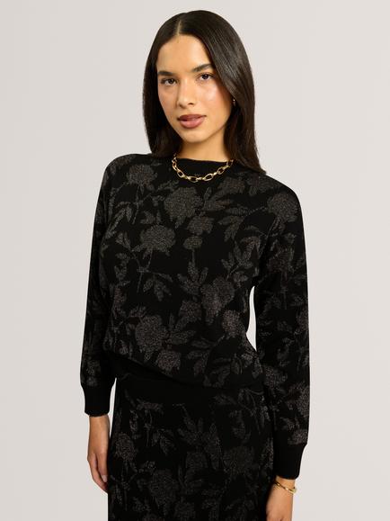 Ted Baker HESILA Pure Wool Metallic Cropped Jumper, Black, Black