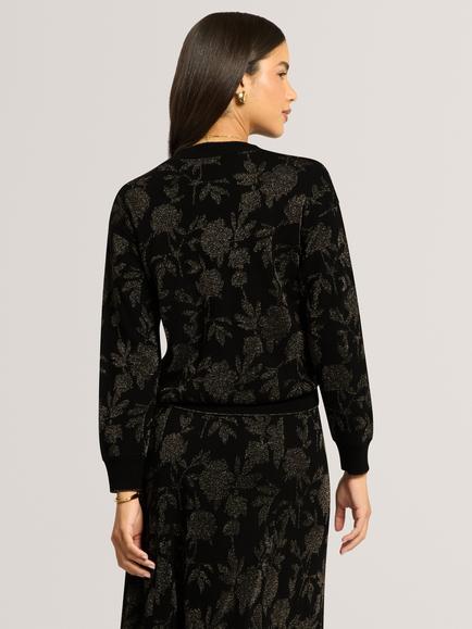 Ted Baker HESILA Pure Wool Metallic Cropped Jumper, Black - view 2, Black