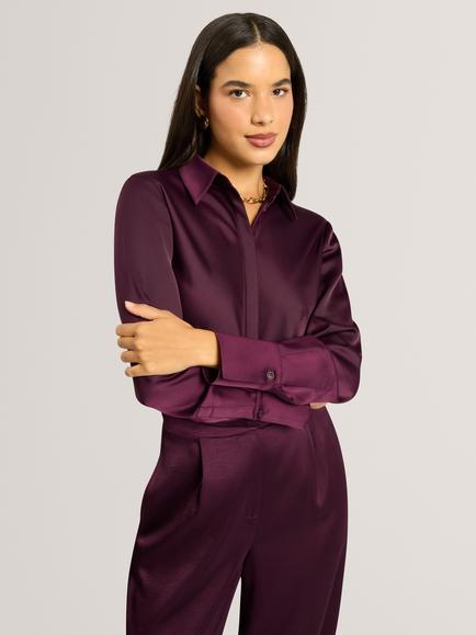 Ted Baker Lazzy Satin Shirt, Plum, Plum