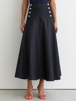 Reiss Skylar Midi Skirt, Dark Blue, Dark Blue