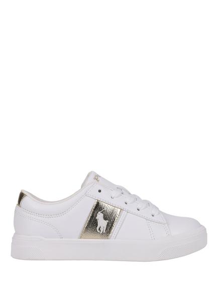Ralph Lauren Kids' Frazier Low Lace-Up Trainers, White / Gold, White / Gold