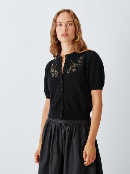 John Lewis x RIXO Minta Pure Cashmere Embellished Cardigan, Black