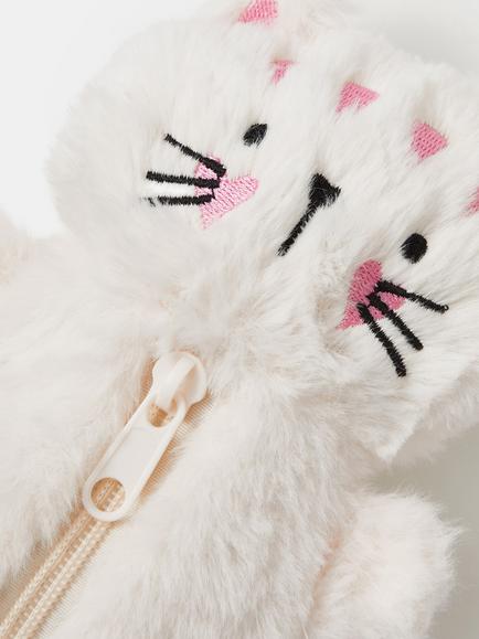 Angels by Accessorize Kids' Fluffy Cat Pencil Case, Cream - view 2, Cream