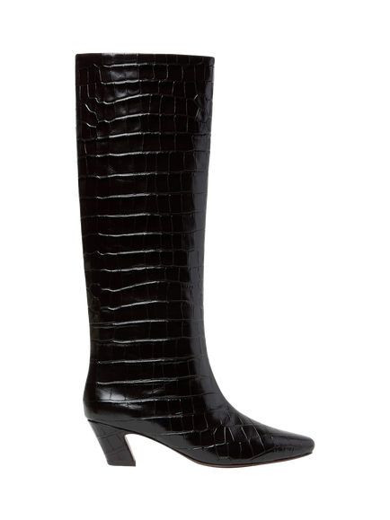 Loeffler Randall Marley Croc Effect Leather Knee High Boots, Ebony, Ebony