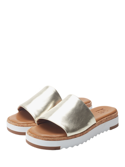 Moda in Pelle Kanzan Leather Mule Sandals, Gold - view 2, Gold