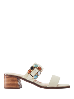 Moda in Pelle Mallorie Leather Embellished Block Heel Sandals, Off White, Off White