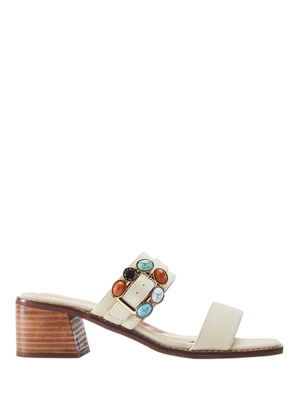 Moda in Pelle Mallorie Leather Embellished Block Heel Sandals, Off White, Off White