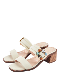 Moda in Pelle Mallorie Leather Embellished Block Heel Sandals, Off White - view 2, Off White