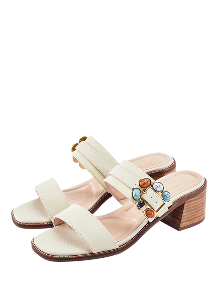 Moda in Pelle Mallorie Leather Embellished Block Heel Sandals, Off White - view 2, Off White
