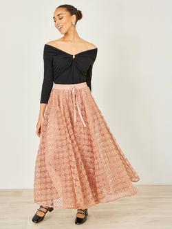 Yumi Embroidered Spot Maxi Skirt, Blush, Blush
