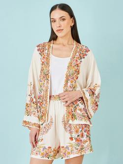 Yumi Floral Border Tie Belt Kimono, Multi, Multi