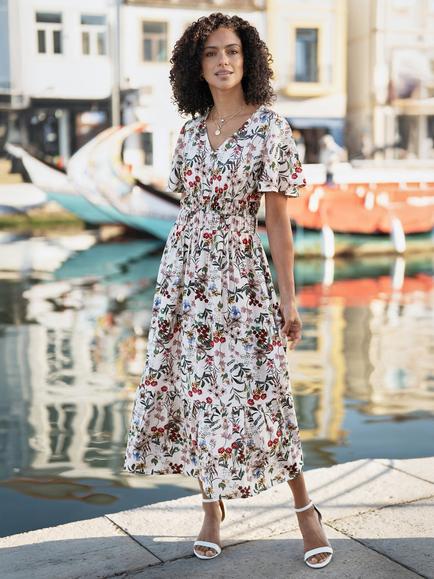 Yumi Botanical Print Midi Dress, Multi, Multi