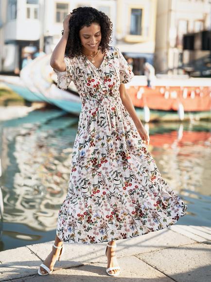 Yumi Botanical Print Midi Dress, Multi - view 2, Multi