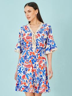 Yumi Leaf Print Tunic Dress, Multi, Multi