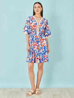 Yumi Leaf Print Tunic Dress, Multi - view 2, Multi
