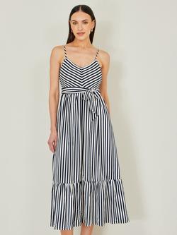 Yumi Striped Sleeveless Midi Sun Dress, Navy/White
