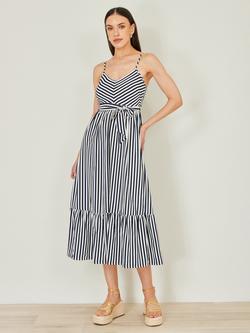 Yumi Striped Sleeveless Midi Sun Dress - view 2, Navy/White