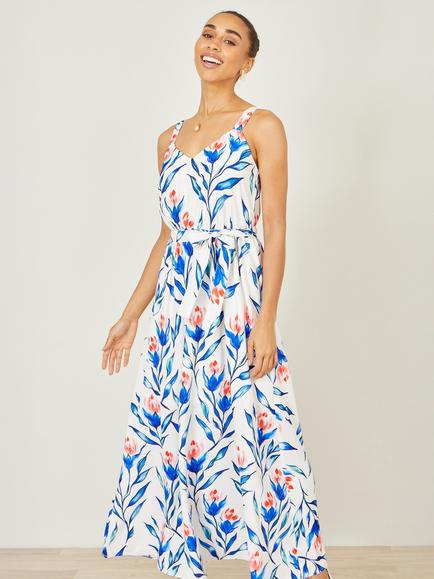 Yumi Floral Print Maxi Sun Dress, White/Multi, White/Multi