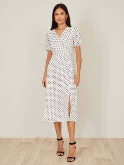 Yumi Short Sleeve Spot Tea Dress, White - view 2, White