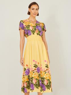 Yumi Floral Mirror Print Midi Dress, Butter Yellow, Butter Yellow