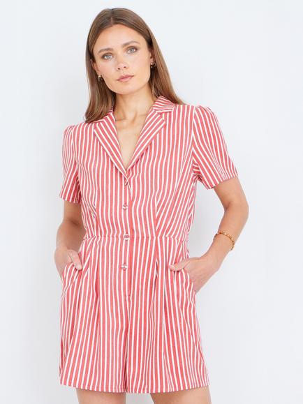 Yumi Stripe Playsuit, Red/White
