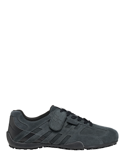 Geox Snake Original Suede Blend Lace Up Trainers, Anthracite, Anthracite