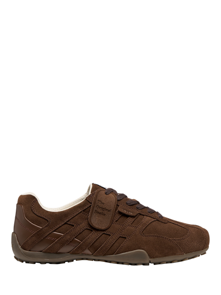 Geox Snake Vintage Suede Blend Low Top Trainers, Dark Brown, Dark Brown