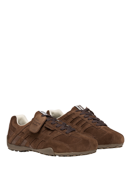 Geox Snake Vintage Suede Blend Low Top Trainers, Dark Brown - view 2, Dark Brown