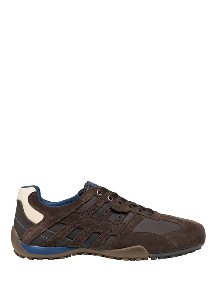 Geox Snake Vintage Suede Blend Low Top Trainers, Chocolate/Black