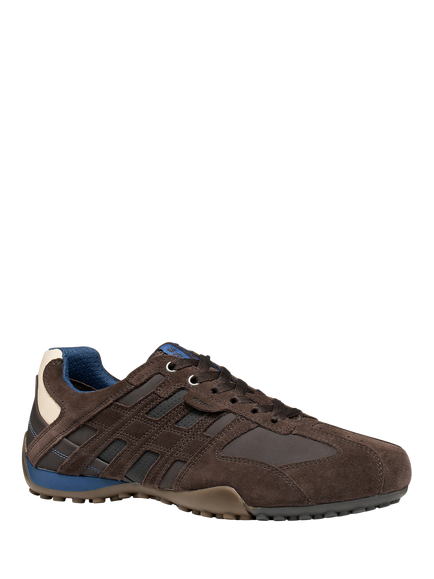 Geox Snake Vintage Suede Blend Low Top Trainers - view 2, Chocolate/Black