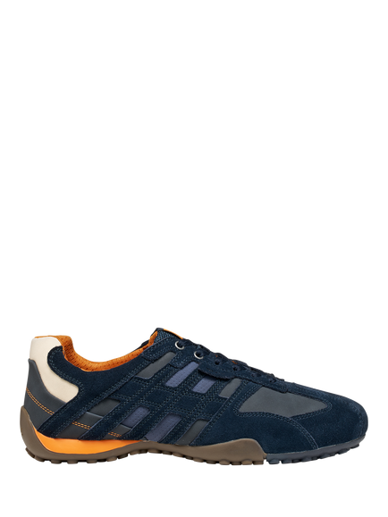 Geox Snake Vintage Suede Blend Low Top Trainers, Navy/Dark Navy