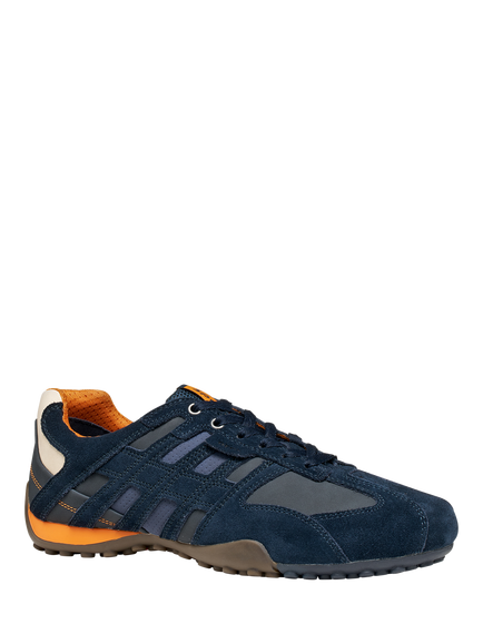 Geox Snake Vintage Suede Blend Low Top Trainers - view 2, Navy/Dark Navy