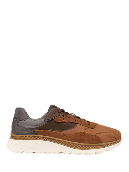 Geox Spherica Actif X1 Lace Up Trainers, Cognac/Grey, Cognac/Grey