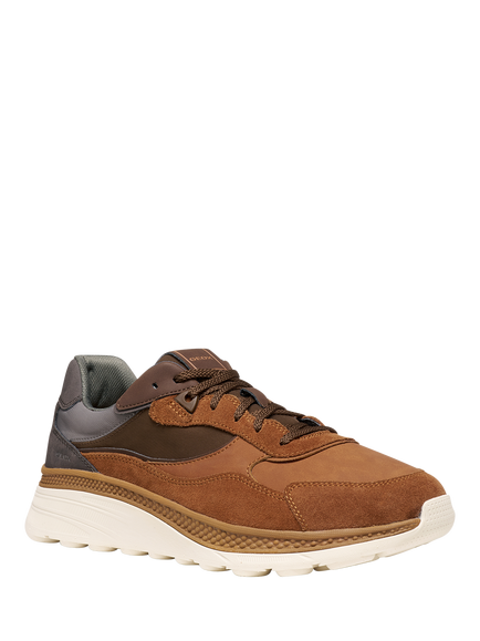Geox Spherica Actif X1 Lace Up Trainers, Cognac/Grey - view 2, Cognac/Grey