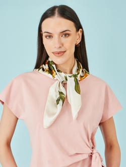 Yumi Pure Silk Rose Print Scarf, Ivory/Multi, Ivory/Multi